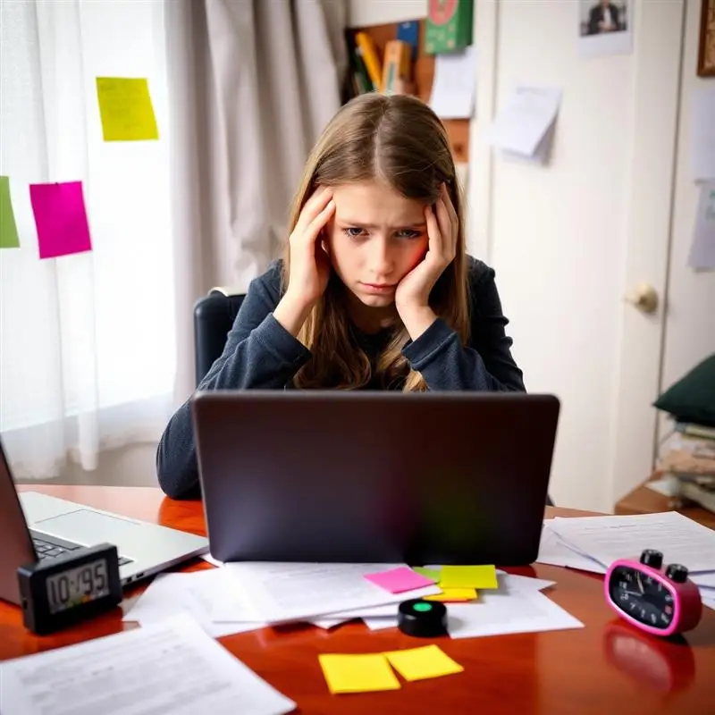 Young woman experiencing PTSD symptoms looking distressed while working at computer in home office