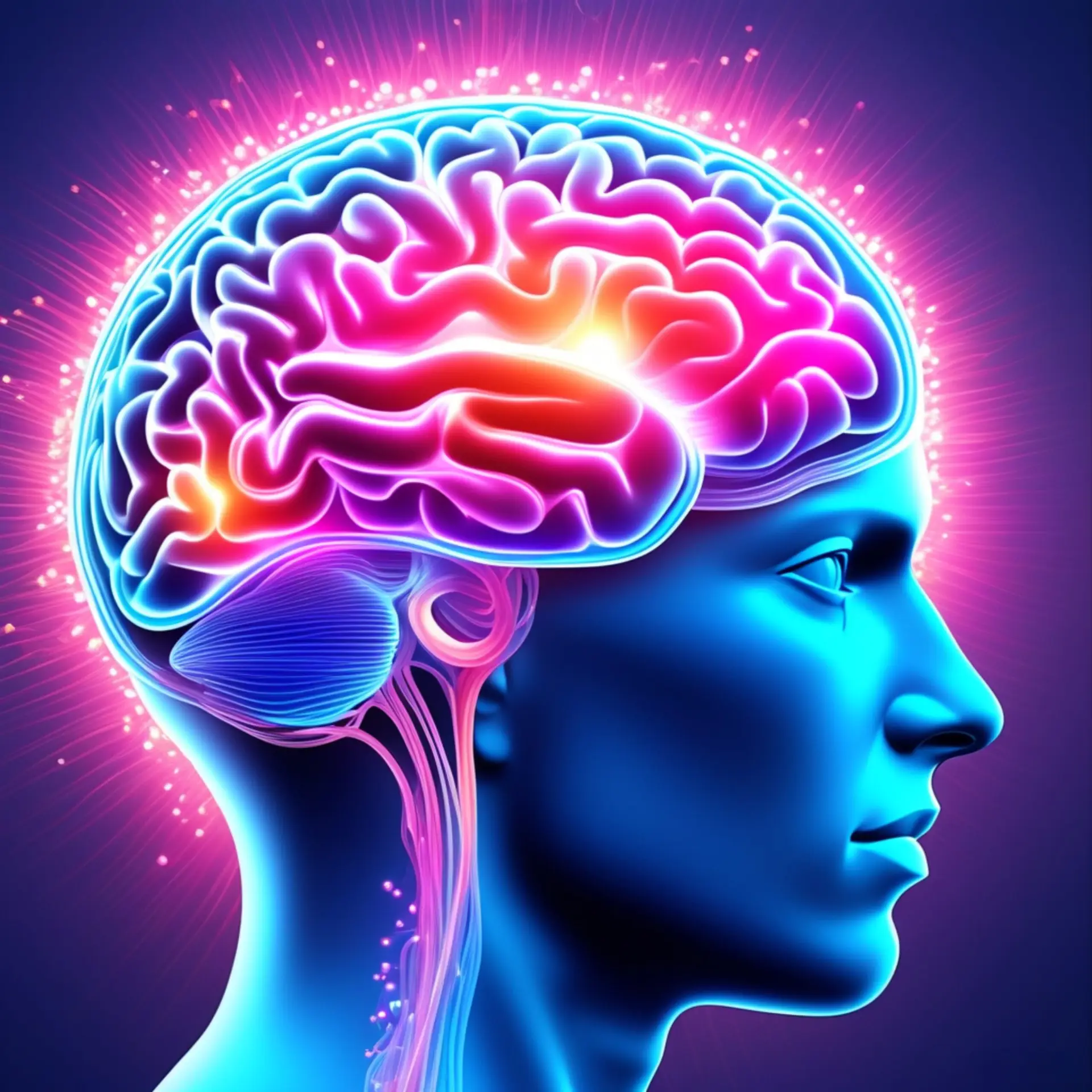 Colorful illustration of a glowing human brain representing cognitive wellness and neurological health at Hope Springs Mental Health Clinic.