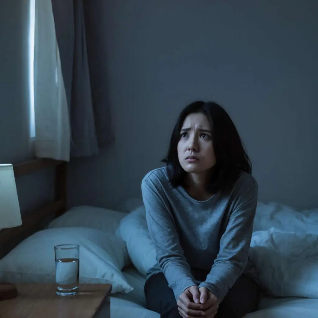 Woman experiencing anxiety and sleeplessness needing mental health support from Hope Springs Mental Health Clinic
